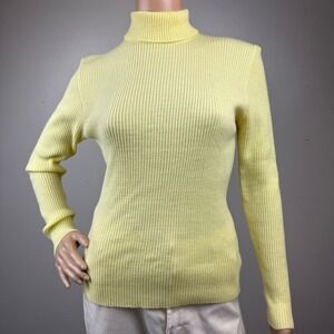 VTG 70s Korean Ribbed Womens Yellow Turtleneck Sweater Zip Acrylic Knit‎ XS/S